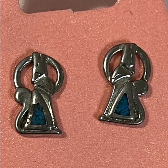 Silver-Tone Stud Earrings with Blue Stone Accent - Picture 2 of 5